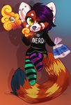  anthro chibi clothed clothing collar female honesty_(artist) looking_at_viewer mammal marshmallow red_panda smile solo tongue tongue_out 