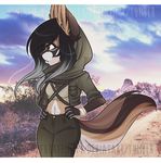  anthro canine clothed clothing female fur hair honesty_(artist) mammal outside solo standing watermark 