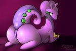  2017 anus bedroom_eyes breasts butt dragon female feral gastropod goodra green_eyes half-closed_eyes looking_back lying nintendo pok&eacute;mon presenting pussy raised_tail rear_view seductive slightly_chubby slime solo squished_breast thick_thighs video_games visionaryserpent 