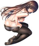  1girl aikawa_arisa artist_request ass barefoot breasts brown_hair character_request feet female huge_ass large_breasts legs lilith-soft long_hair looking_at_viewer looking_back mido_haruka no_bra panties panties_under_pantyhose pantyhose taimanin_asagi_battle_arena undressing white_background 