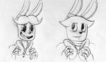  2015 animatronic anthro black_and_white blush bonnie_(fnaf) bow_tie buckteeth bust_portrait duo five_nights_at_freddy&#039;s inkyfrog lagomorph machine male mammal monochrome open_mouth open_smile portrait rabbit robot simple_background smile teeth traditional_media_(artwork) video_games white_background 