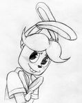  2015 animatronic anthro black_and_white blush bonnie_(fnaf) bow_tie buckteeth bust_portrait five_nights_at_freddy&#039;s inkyfrog lagomorph looking_at_viewer machine male mammal monochrome portrait rabbit robot simple_background solo teeth traditional_media_(artwork) video_games white_background 