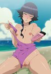  1girl beach black_hair bleach lexus_(artist) looking_at_viewer small_breasts solo sui-feng swimsuit uncensored 