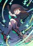  :d bangs blunt_bangs blush boots broom broom_riding brown_hair cloud eyebrows_visible_through_hair glowing happy happy_tears hat kagari_atsuko knee_boots light_particles little_witch_academia long_hair looking_at_viewer night open_mouth red_eyes sky smile solo spoilers star_(sky) starry_sky tears thighs ume_(plumblossom) white_background wide_sleeves witch witch_hat 