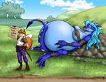  anthro blue_hair breasts canine claws dragon duo duo_radon female fox hair horn mammal nipples pregnant reptile scalie squeakie 