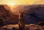  2014 ambiguous_gender brown_fur canine canyon coyote detailed_background feral fur kenket mammal outside painting_(artwork) rear_view scenery sitting solo sunrise traditional_media_(artwork) 