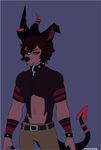  anthro canine clothed clothing collar demon horn hybrid leash male mammal puccaruu solo standing topless 