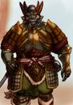  anthro armor beard colored dragon eastern_dragon facial_hair horn kemono scalie solo standing yabuinu 