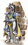  anthro armor canine cape claws clothed clothing female hair holding_object holding_weapon lazarusart_(artist) looking_at_viewer mammal melee_weapon scar solo standing sword toe_claws video_games warcraft weapon were werewolf wolf worgen 