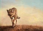  2015 ambiguous_gender black_eyes brown_fur canine coyote desert feral front_view fur kenket looking_at_viewer mammal outside painting_(artwork) solo traditional_media_(artwork) walking white_fur 