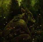  2015 alcohol anthro beer beverage bottle brown_fur canine cigarette coyote crouching eyes_closed firefly forest fur kenket male mammal nude outside painting_(artwork) smoking solo traditional_media_(artwork) tree white_fur 