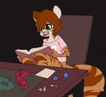  anthro book clothed clothing dungeons_&amp;_dragons feline female fur hair mammal open_mouth puccaruu smile solo 