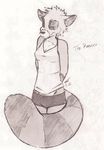  anthro clothed clothing female fur half-closed_eyes lemur mammal monochrome primate puccaruu smile solo standing traditional_media_(artwork) 