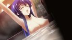  1girl animated animated_gif asa_made_jugyou_chu! bath blue_hair breasts kagami_yuki large_breasts nipples takabane_risa water 