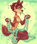  anthro blood female gore hyena intestines kneeling looking_at_viewer mammal nude puccaruu solo 