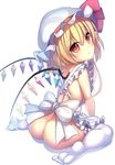  apron ass blonde_hair flandre_scarlet full_body hat hat_ribbon highres janne_cherry md5_mismatch mob_cap naked_apron red_eyes red_ribbon ribbon simple_background solo thighhighs touhou valentine white_background white_legwear wings 