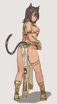  animal_ears arm_guards armlet ass bare_back bare_shoulders bastet_(houtengeki) bikini_top boots breasts brown_hair cat_ears cat_tail closed_mouth dark_skin egyptian egyptian_clothes egyptian_mythology expressionless fringe_trim from_behind full_body highres houtengeki jewelry knee_boots large_breasts loincloth looking_at_viewer looking_back no_pupils original red_eyes sideboob sketch solo standing tail thigh_strap usekh_collar white_bikini_top yellow_footwear 