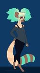  anthro clothed clothing female fur hair lemur looking_at_viewer mammal primate puccaruu simple_background smile solo standing 