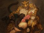  2017 anthro areola balls barefoot big_balls big_penis black_fur black_nose breasts cheetah chest_tuft claws erection eyes_closed fangs feline female fur green_fur grope group group_sex hair hand_on_balls hand_on_hip hand_on_penis huge_balls hyper hyper_balls hyper_penis jasiri larger_male licking looking_at_viewer male male/female mammal messy nipples nude oouna open_mouth oral panther penis penis_lick sex sharp_teeth size_difference smaller_female spots teeth thick_penis threesome toes tongue tongue_out tuft vein veiny_penis whiskers white_fur yellow_fur 
