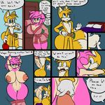  2017 amy_rose anthro areola balls big_balls big_breasts big_penis breasts canine cleavage clothed clothing comic dialogue duo english_text erect_nipples erection female fox hedgehog huge_balls huge_breasts huge_penis imminent_sex kissing littlegraybunny male mammal miles_prower navel nipples nude penis pussy sonic_(series) text 