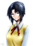  2015 blue_eyes blue_hair breasts ciel cosmos0317 dated glasses medium_breasts short_hair sketch smile solo sweater_vest tsukihime upper_body 