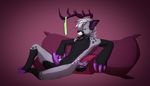  anthro antlers cervine deer erection fur hair horn male mammal navel nude pillow puccaruu sitting solo teeth 