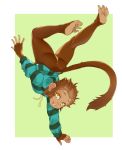  anthro anus bottomless brown_fur brown_hair clothed clothing female fur hair handstand mammal monkey open_mouth prehensile_feet primate pussy smile solo sonechkachizhikov_(artist) sweatshirt yellow_eyes 