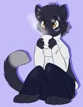  2017 anthro black_fur britishstarr clothed clothing cute feline fur hair looking_at_viewer male mammal panther rook_(greyrook) simple_background smile solo yellow_eyes 