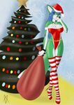  anthro aventis aventis_vixxx blue_hair bracelet breasts canine christmas clothing female fox hair holidays jewelry leggings legwear mammal pentagram smile solo stockings tree 