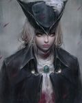  ascot bloodborne dark guweiz hat lady_maria_of_the_astral_clocktower long_hair looking_at_viewer ponytail solo the_old_hunters white_hair yellow_eyes 
