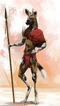  african_wild_dog canine digitigrade jewelry male mammal melee_weapon necklace nomax nomax_(character) polearm solo spear tribal weapon 