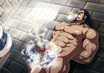  1boy abs against_wall bara blush cum ejaculation erection male_focus muscle nipples nude orgasm pecs penis solo_focus the_legend_of_avatar the_legend_of_korra water wince zelo-lee 