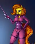  2017 absurd_res anthro blue_eyes clothed clothing earth_pony equine eyelashes fan_character female fully_clothed hair hi_res holding_object holding_weapon horse looking_at_viewer mammal melee_weapon my_little_pony neko-me orange_hair pony smile solo sword weapon 