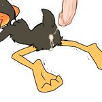  after_sex anthro avian bird blush cum cum_from_ass cum_in_ass cum_inside cum_string daffy_duck duck erection feathers feet looney_tunes lying male male/male on_front open_mouth penis shaking simple_background solo_focus sweat tongue tongue_out trembling warner_brothers zehn 