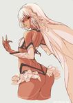  altera_(fate) ass cowboy_shot dimples_of_venus fate/extella fate/extra fate/grand_order fate_(series) flat_chest highres kuronuko_neero long_hair looking_back red_eyes thong veil white_hair 