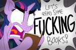  2017 absurd_res angry book dialogue digital_media_(artwork) english_text equine female feral friendship_is_magic fur hair hi_res hooves horn horse library mammal multicolored_hair my_little_pony open_mouth pony solo speech_bubble teeth text tongue twilight_sparkle_(mlp) unicorn vulgar yelling zutheskunk 