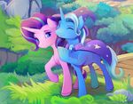  blue_eyes cutie_mark day detailed_background duo equine eyes_closed female feral friendship_is_magic grass hooves horn mammal my_little_pony outside smile starlight_glimmer_(mlp) trixie_(mlp) unicorn viwrastupr 
