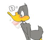  anthro avian balls bird blush daffy_duck disembodied_penis duck erection feathers fellatio looney_tunes male male/male oral penis sex simple_background solo_focus tears warner_brothers zehn 