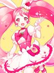  :d animal_ears bad_id bad_pixiv_id bunny_ears cake_hair_ornament choker cure_whip extra_ears food food_themed_hair_ornament fruit gloves hair_ornament heart heart_in_eye kirakira_precure_a_la_mode long_hair looking_at_viewer magical_girl open_mouth pink_choker pink_eyes pink_hair precure shiba_0 simple_background smile solo star strawberry symbol_in_eye twintails usami_ichika white_gloves yellow_background 