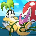  2017 anthro bdsm blitzdrachin bondage bound chibi claws cum cute digital_media_(artwork) dragon eyewear fellatio flora_fauna glasses iggy_koopa koopa koopaling lying male male/male mario_bros nintendo on_back oral penis piranha_plant plant saliva scalie sex shell smile spread_legs spreading tentacles video_games vines 