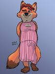  2017 3_toes anthro apron brown_fur bulge canine clothing digital_media_(artwork) disney fox fur gideon_grey hands_behind_back male mammal nude one_eye_closed overweight plantigrade red_fur sexbad shaded slightly_chubby smile tenting toes whiskers wink zootopia 