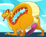  2017 all_fours anus blitzdrachin chip_&#039;n_dale_rescue_rangers digital_media_(artwork) disney dragon dtz_(cdrr) feral horn male male/male orange_skin penis slightly_chubby tongue tongue_out yellow_eyes 
