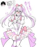  anger_vein blood blue_eyes blush bow clenched_hand clenched_teeth cosplay crossdressing dress hachisuka_kotetsu hair_bow heart hiwakana6121 male_focus manaka_lala manaka_lala_(cosplay) multiple_boys nagasone_kotetsu nosebleed pretty_(series) pripara purple_hair tears teeth touken_ranbu translation_request twintails urashima_kotetsu 