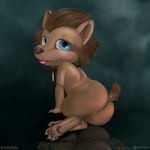  2017 anthro blue_eyes brown_hair butt canine collar cub cute digital_media_(artwork) female fur hair hotel_transylvania looking_at_viewer mammal nude piercing presenting pussy solo were werewolf winnie_werewolf_(hotel_transylvania) wolf young zekromlover 