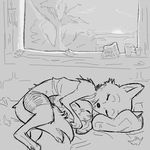  anthro arctic_fox bed black_and_white canine clothed clothing cuddling disney duo eyes_closed female fox fur jack_savage lagomorph male mammal monochrome partially_clothed pillow rabbit replytoanons size_difference skye_(zootopia) sleeping sunrise tree window zootopia 