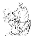  anthro black_and_white caprine disney duo eyes_closed french_kissing fur grivaire hi_res hyena kissing male male/male mammal monochrome ozzy_(weaver) pack_street remmy_cormo sheep signature simple_background size_difference tongue white_background wool zootopia 