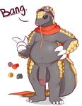  anthro balls barefoot circumcised color_swatch dialogue eyewear flaccid goggles goggles_on_forehead hand_on_hip long_tongue male mammal model_sheet mostly_nude navel overweight overweight_male pangolin penis scarf solo tongue tongue_out trinitycollapse 