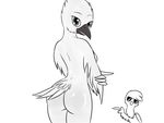 2017 anthro avian bird butt eyewear feathered_wings feathers female lf looking_at_viewer male nude simple_background solo_focus sunglasses tail_feathers white_background wings 