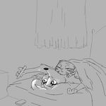  anthro arctic_fox bed bedding black_and_white blanket canine curtains disney duo eyes_closed female fox fur jack_savage lagomorph lying male mammal monochrome on_back on_top phone pillow rabbit replytoanons size_difference skye_(zootopia) sleeping window zootopia 