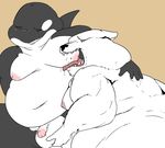  anthro balls belly blush cetacean duo feline fur looking_pleasured male male/male mammal marine moobs navel nipple_play nipples nude open_mouth orca overweight penis shamelesss smile tongue whale 